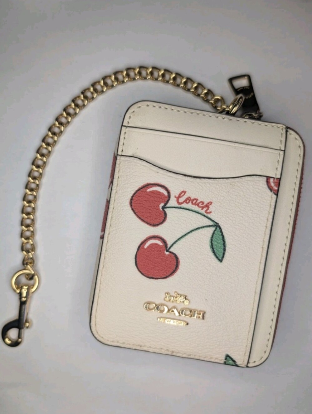 Coach Zip Card Case With Cherry Print CZ761 Silver/Chalk Multi